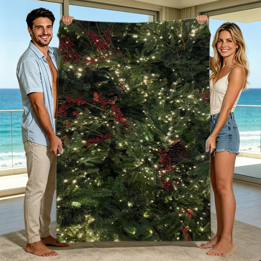 Festive Nature Evergreen Motif Cozy Bed Throw Versatile Home Decor Gift Idea For Gym Dance Studio Lounge Room