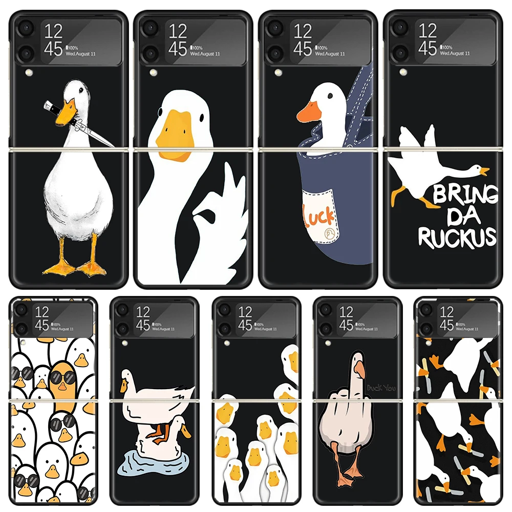 Cartoon Duck Goose Game Phone Case For Samsung Galaxy Z Flip3 Flip4 Flip5 Flip6 PC Shell For Z Flip 3 4 5 6 Hard Folding Art Cov