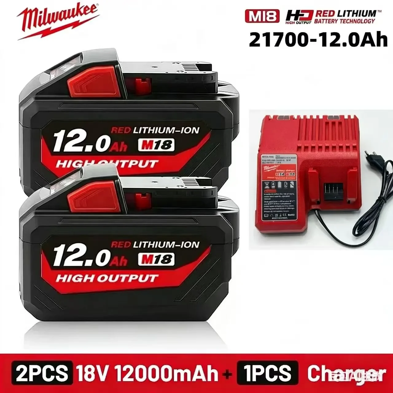 

Milwaukee M18 Rechargeable Battery, M18B6 5.0Ah 6.0Ah 8.0Ah 12Ah, Milwaukee 48-11-1860 48-11-1850 1840 Tool Lithium Battery