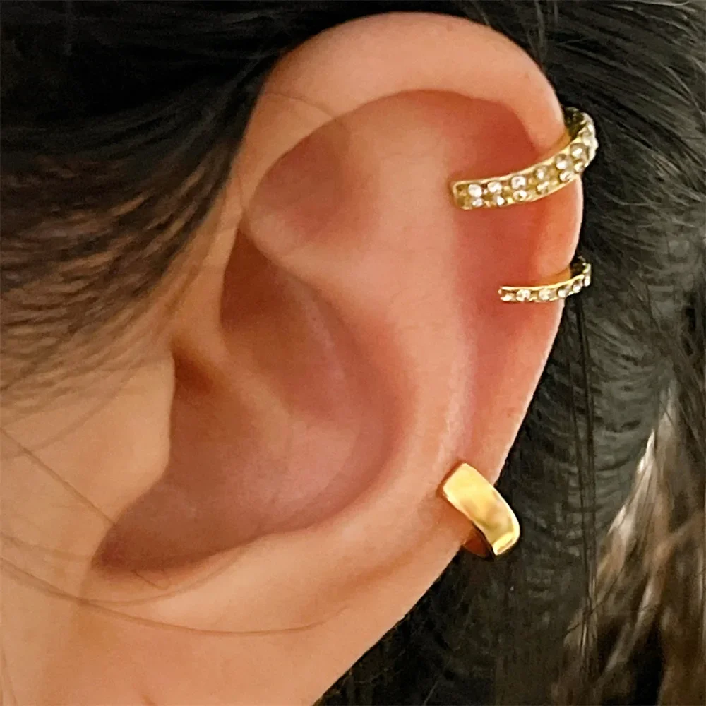 3PCS Vintage Simple Metal Crystal Ear Cuff for Women Teens Gold Color Non Piercing Fake Cartilage Clip Earrings Set Jewelry Gift image 4