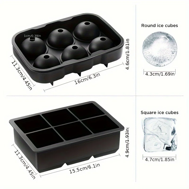 2pcs Ice Cube Tray, Silicone Ball Ice Cube Maker With Lid And Large Square Ice Cube Mold For Making Drinks And Storing Food, Sui