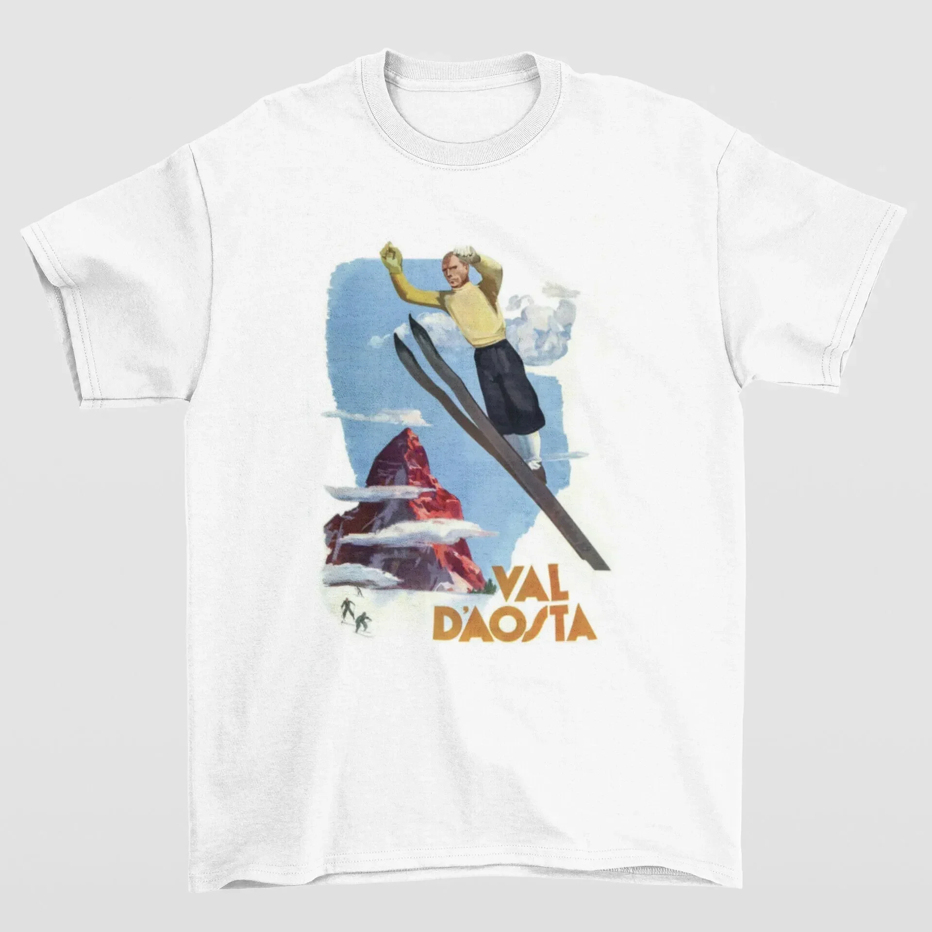 Vintage Skiing T Shirt Skier Ski Sweat Lover Winter Sports Top Snow Mountain Snowboard Aosta Valley