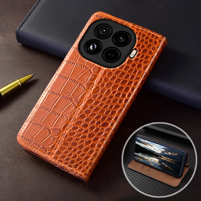 

Flip Case For XIAOMI 15T Pro 15TPro 5G Crocodile Pattern Magnetic Cover Luxury Cowhide Genuine Leather Card Pocket Wallet Covers