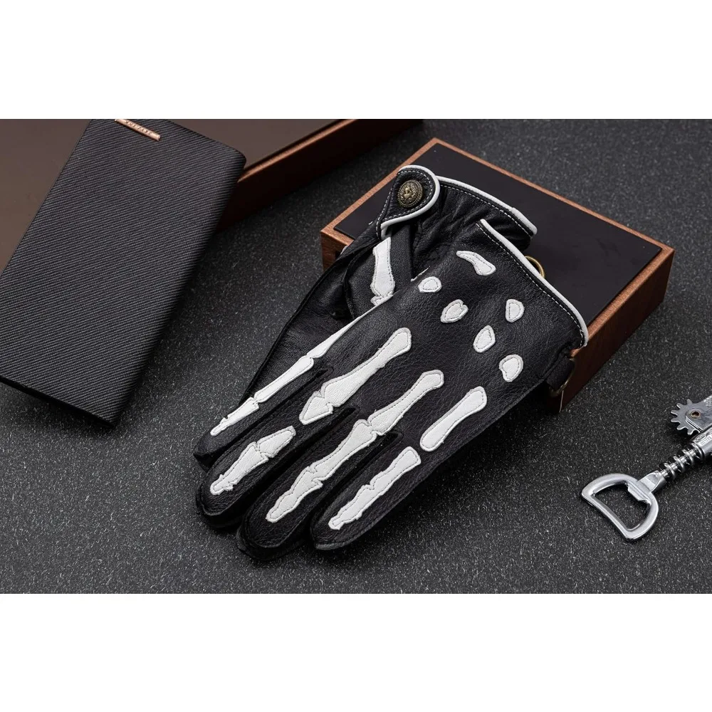 قفازات رجالية من جلد الأيل للدراجات النارية مع تصميم هيكل عظمي غير قابل للانزلاق لركوب الشتاء وراحة ركوب الدراجات #2