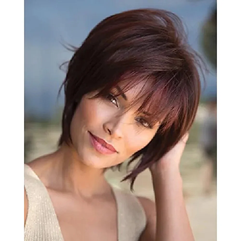 Brown Party Wigs For Women Burgundy Wigs For White Women Short Bob Hair Wig with Bangs Natural Costume Synthetic Wigs