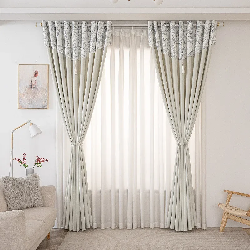 

Thickened High Blackout Curtains Living Room Bedroom Balcony Heat Insulation Sun Protection Small Fresh New Processing Full Set