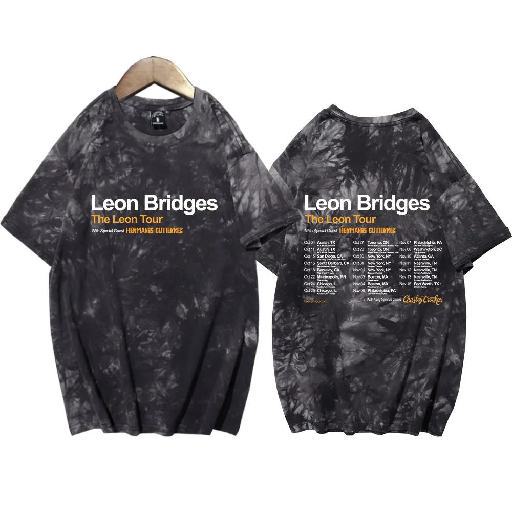 Leon Bridges Leon Tour Tie Dye Shirts Unisex  Round Neck Short Sleeve T-Shirt Music Fans Souvenir Gift Tops