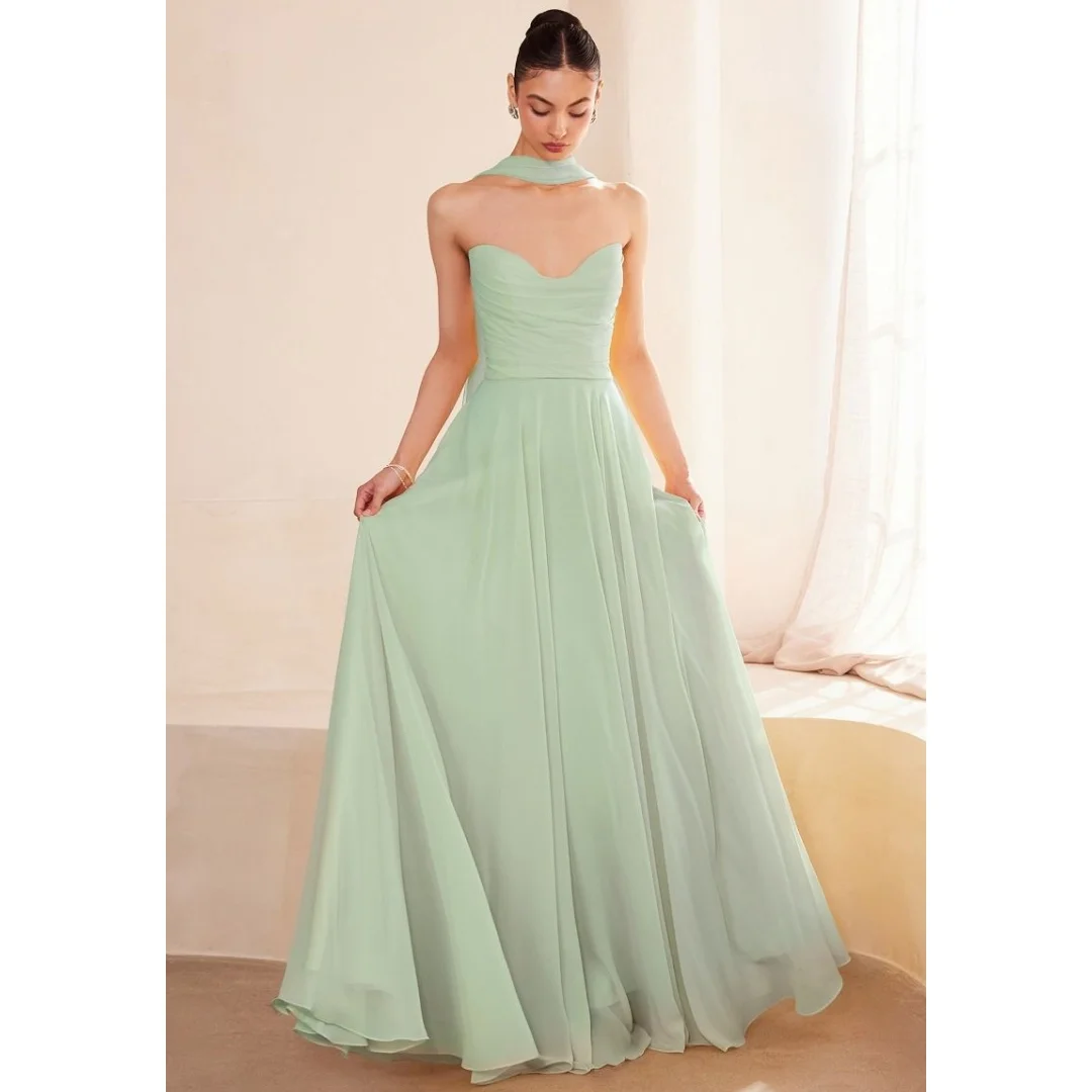 

Chiffon Elegant Strapless Bridesmaid Dresses Sweetheart Pleats A-line Evening Gown Women's Simple Plain Wedding Guest Prom Dress