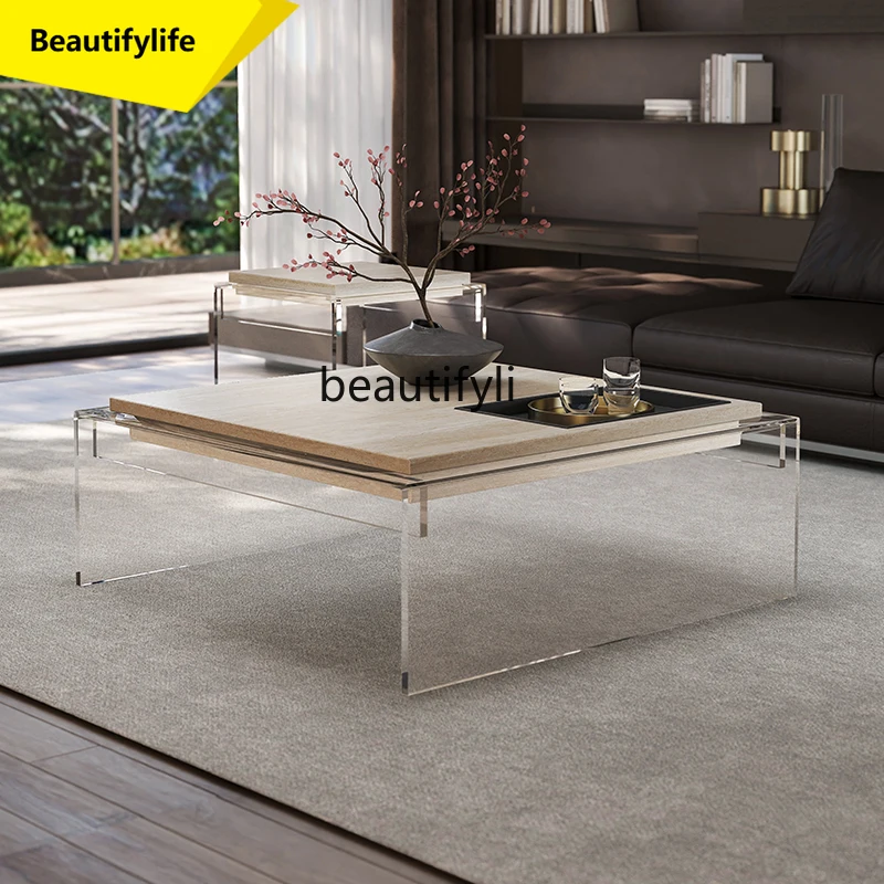 

K185 Vintage Style Coffee Table for Living Room Home Use, Light Luxury High-End Italian Minimalist Wabi-Sabi Artistic