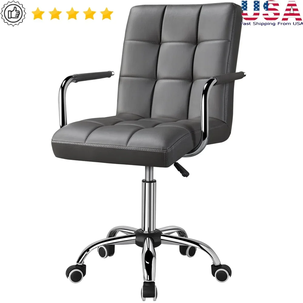 

Modern Adjustable Swivel Office Chair Faux Leather Ergonomic Noise Cancelling Casters Heavy Duty with Wheels Easy Assemble