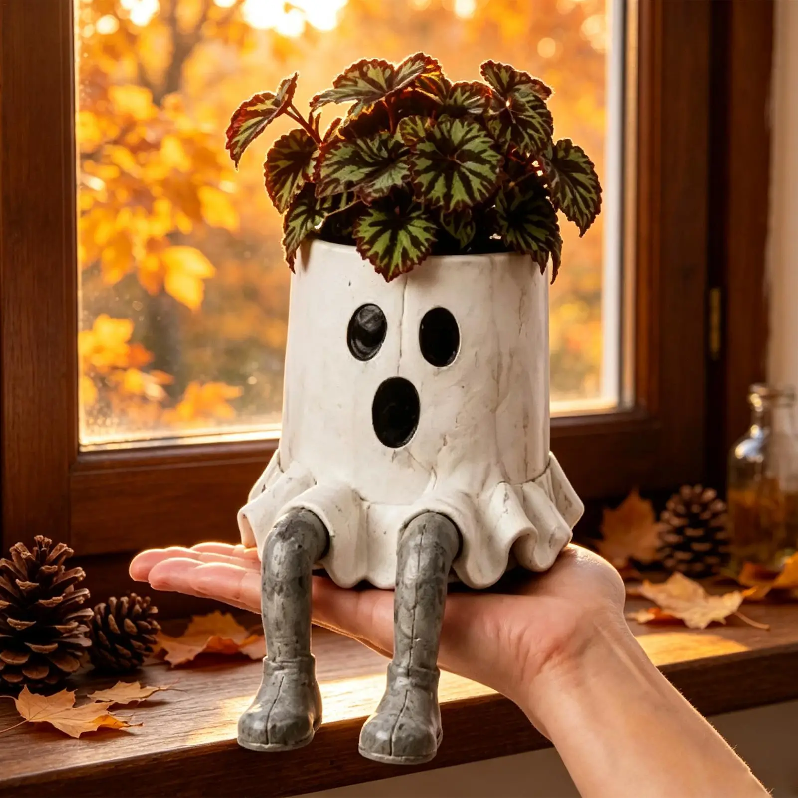 Halloween Hanging Leg Resin Planter Creative Pumpkin Shape Flower Pot Desktop Holiday Display Ornament Home Party Decor