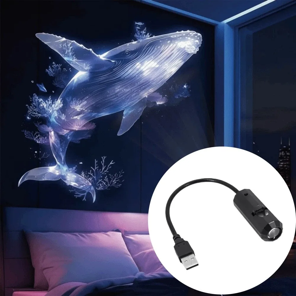 Ocean Theme USB Projector Night Light 8 Replaceable Lamp Sheets Mini Portable Dreamy Butterfly Starry Sky Lamp Galaxy Theme