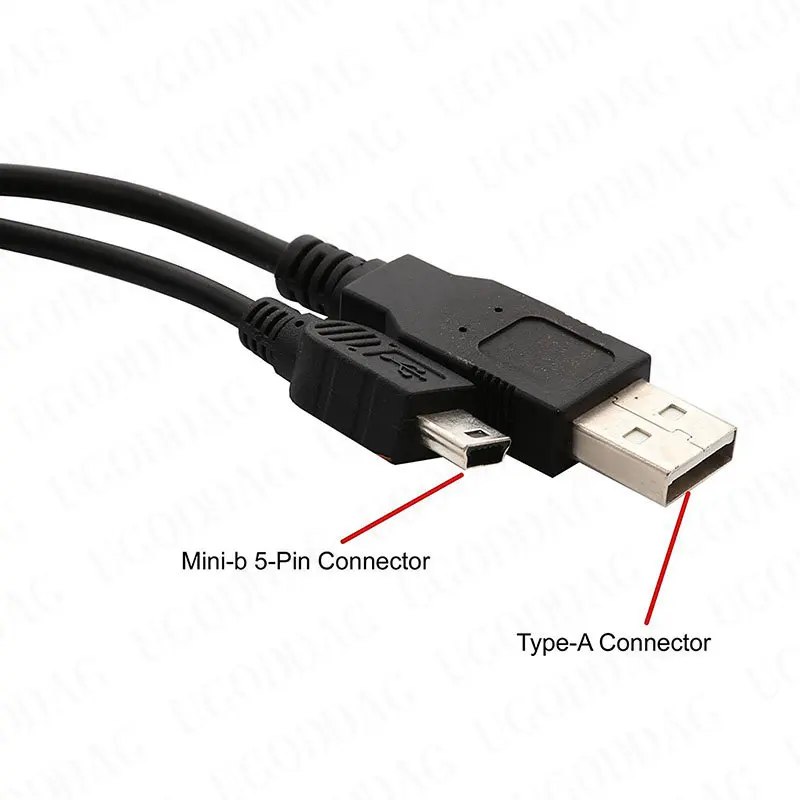 Black Dual USB 2.0 Type A to USB Mini 5-Pin Type B x1 Y Data Power Cable Phone Accessories