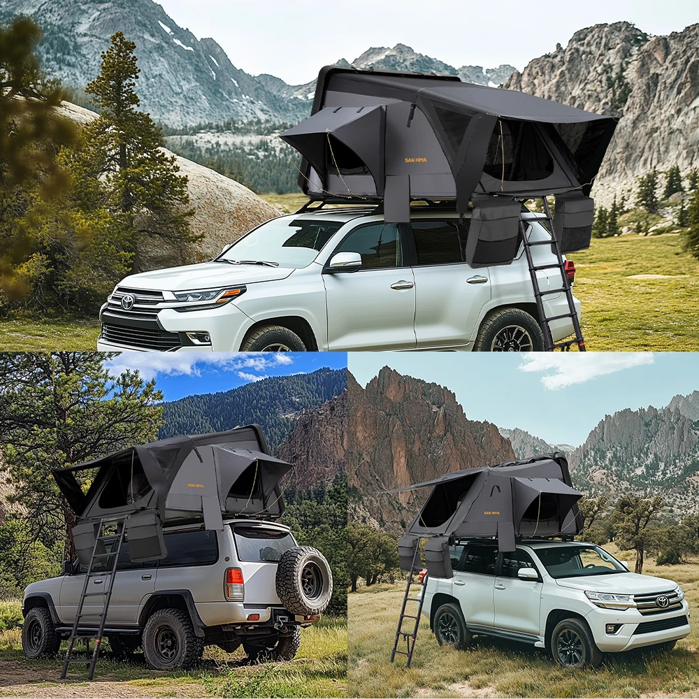 SAN HIMA Quick Setup Waterproof Side Open Clamshell ABS Hard Shell Roof Top Tent 3-4 Person Rooftop Tent For 4x4 Offroad Camping