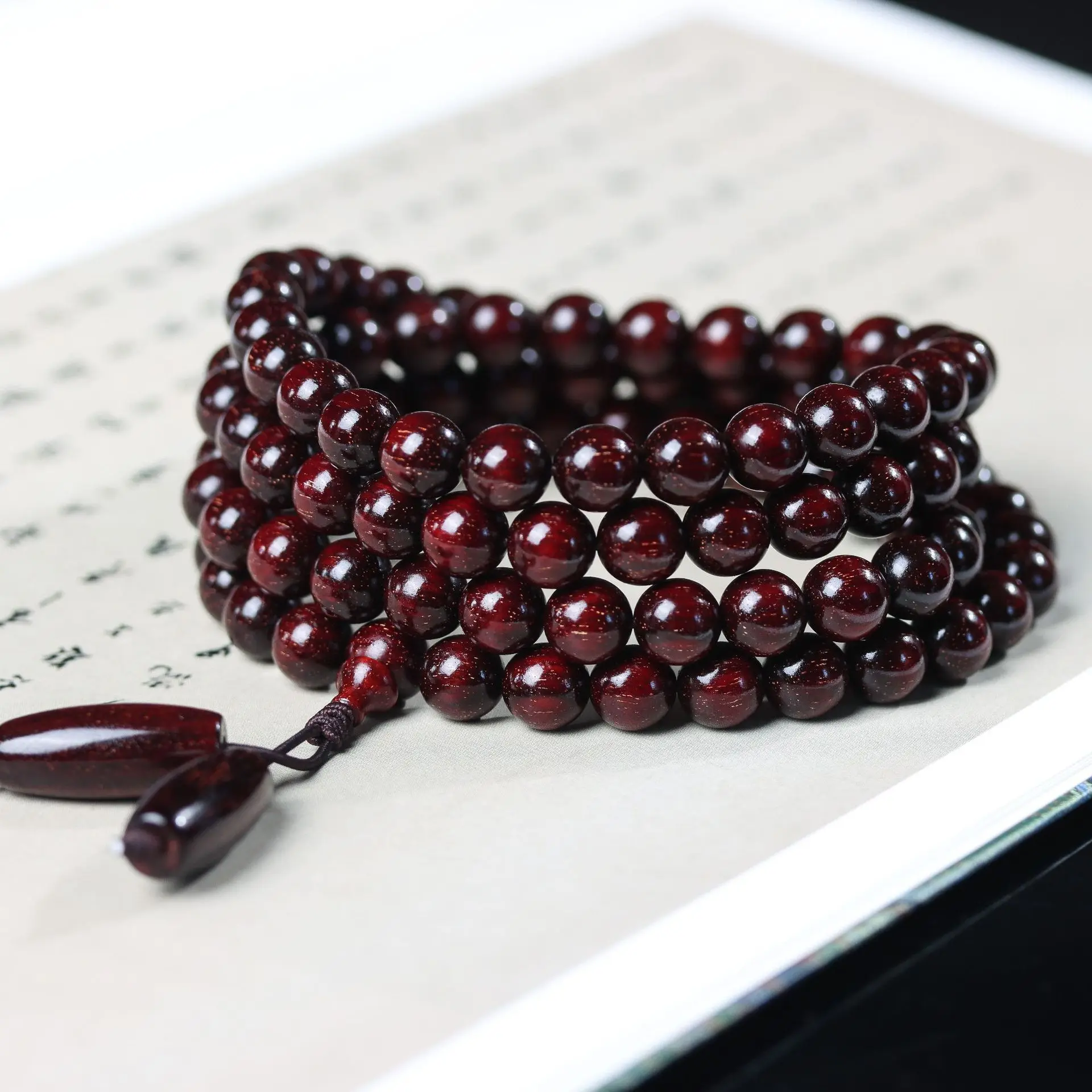 Small-Leaf Red Sandalwood Buddhist Beads Bracelet Full Golden Star High Oil-Density Sandalwood Rosary Unisex With Natural Aroma