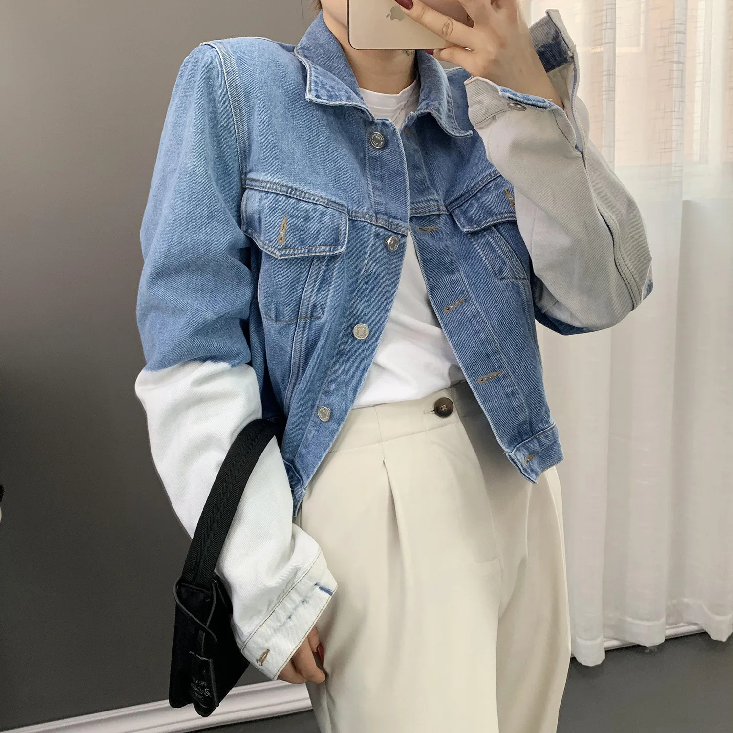 Vestes en Denim bleu blanc dégradé pour femmes, nouveau Style coréen, manteau décontracté court, haut à la mode, vêtements amples pour femmes, début du printemps et de l'automne