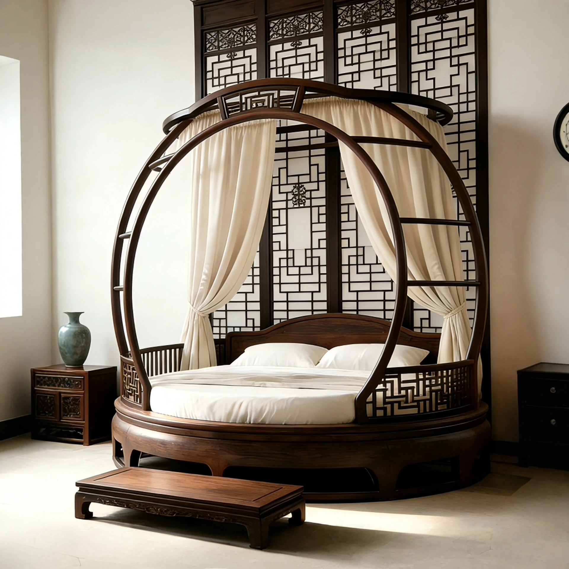 New Chinese-style black walnut antique shelf bed Song-style aesthetics classical arc top solid wood four-poster double bed