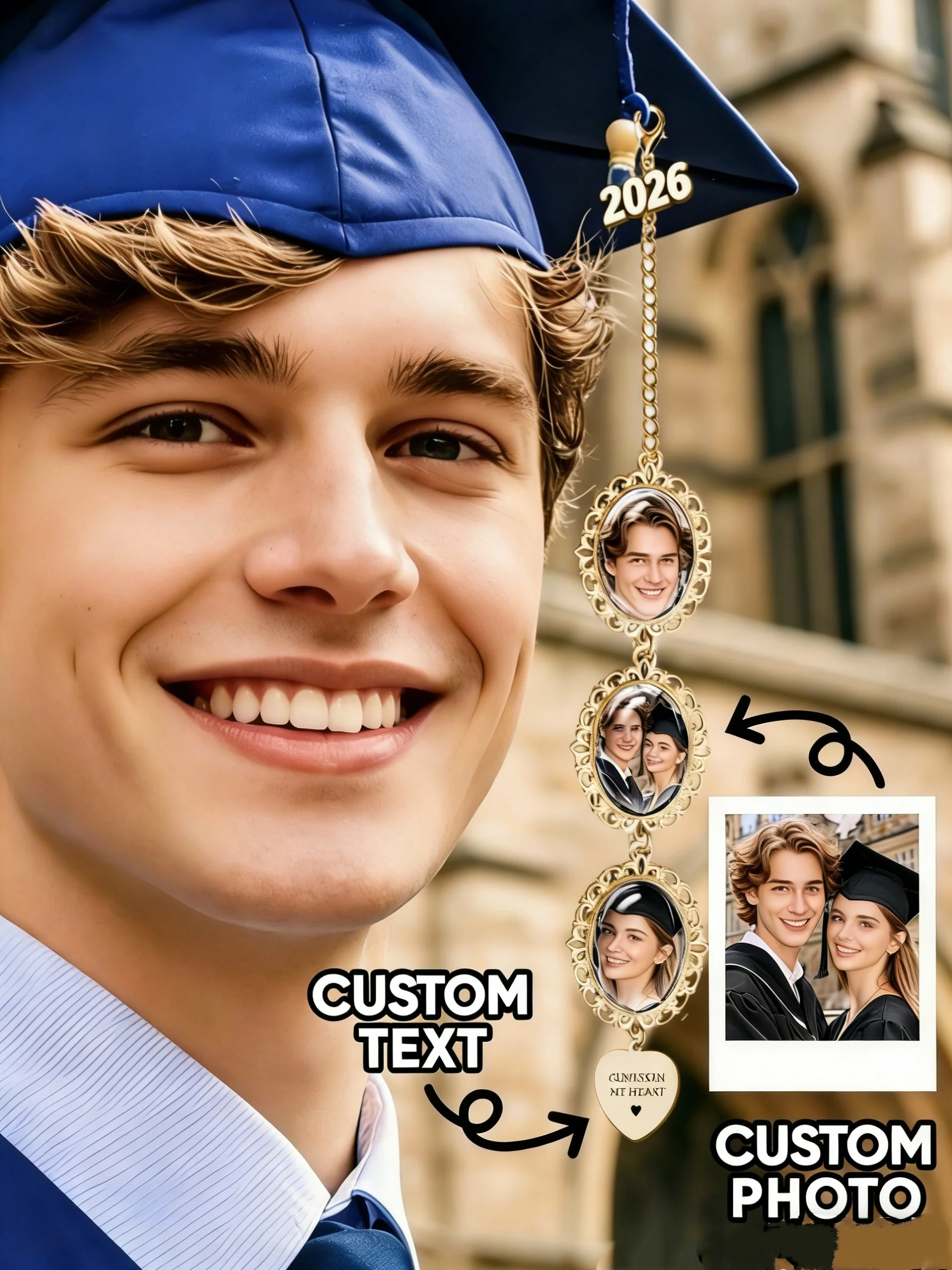 Personalized Graduation Cap Photo Charm Custom Tassel Photo Charm 2026 Keepsake Memorial Gift for Her Him Graduation Gift