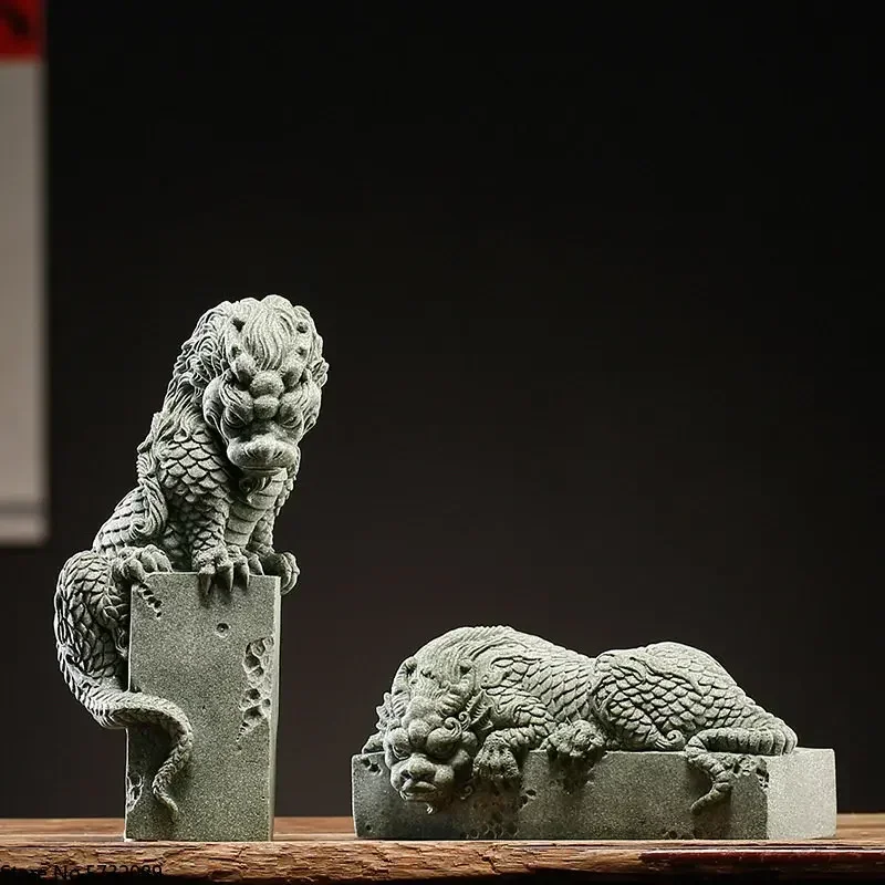 Qingsha Stone amass fortunes Stone Seal Panlong Desktop Fish Tank Landscape Jewelry Boutique Lucky Beast Tea Pet Ornament