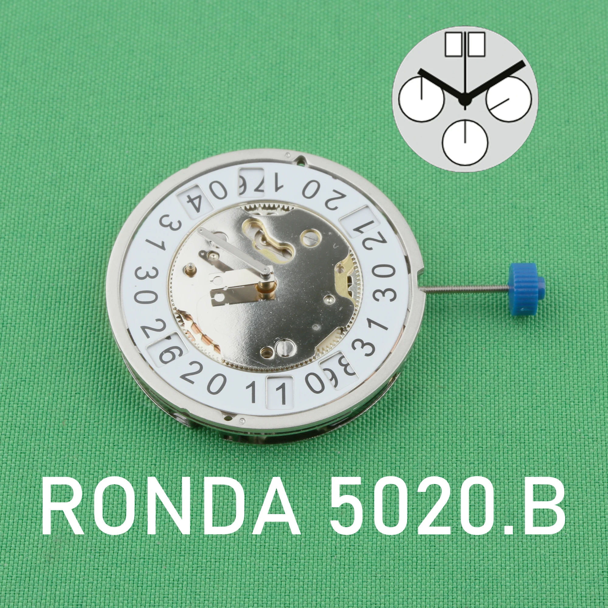 ساعة استبدال حركة روندا ، قطع غيار ماكينة بيضاء سويسرية ، 6 جواهر ، فضي مطلي ، 5020.b0 ، نيكل