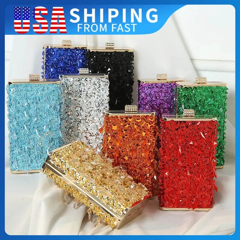

Crystal Diamond Square Clutch Handbag for Women 2024 Glass Rhinestones Party Gold Purse Designer Tassels Bags Top Handle Bags