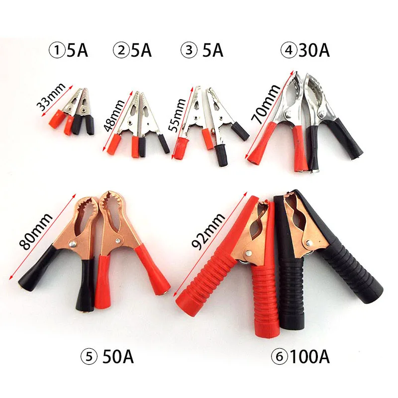 

5A/50A/100A Alligator Clips Probe Crocodile Clip Connector Test Lead car Battery Clamps 1 Pairs For Test Electrical DIY Tools C2