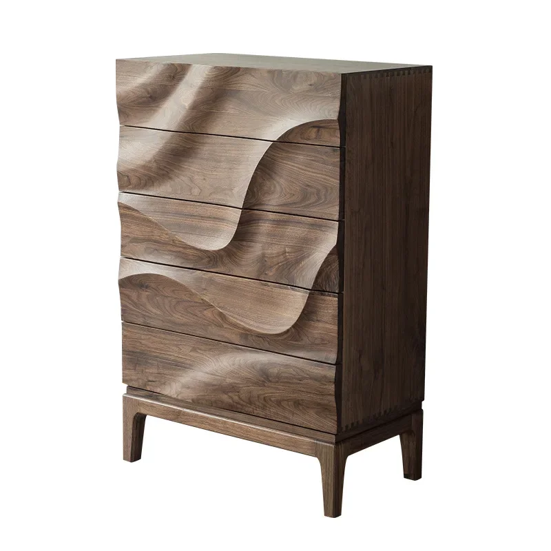 

North American black walnut chest full solid wood bedside locker art light luxury living room wall storage cabinet