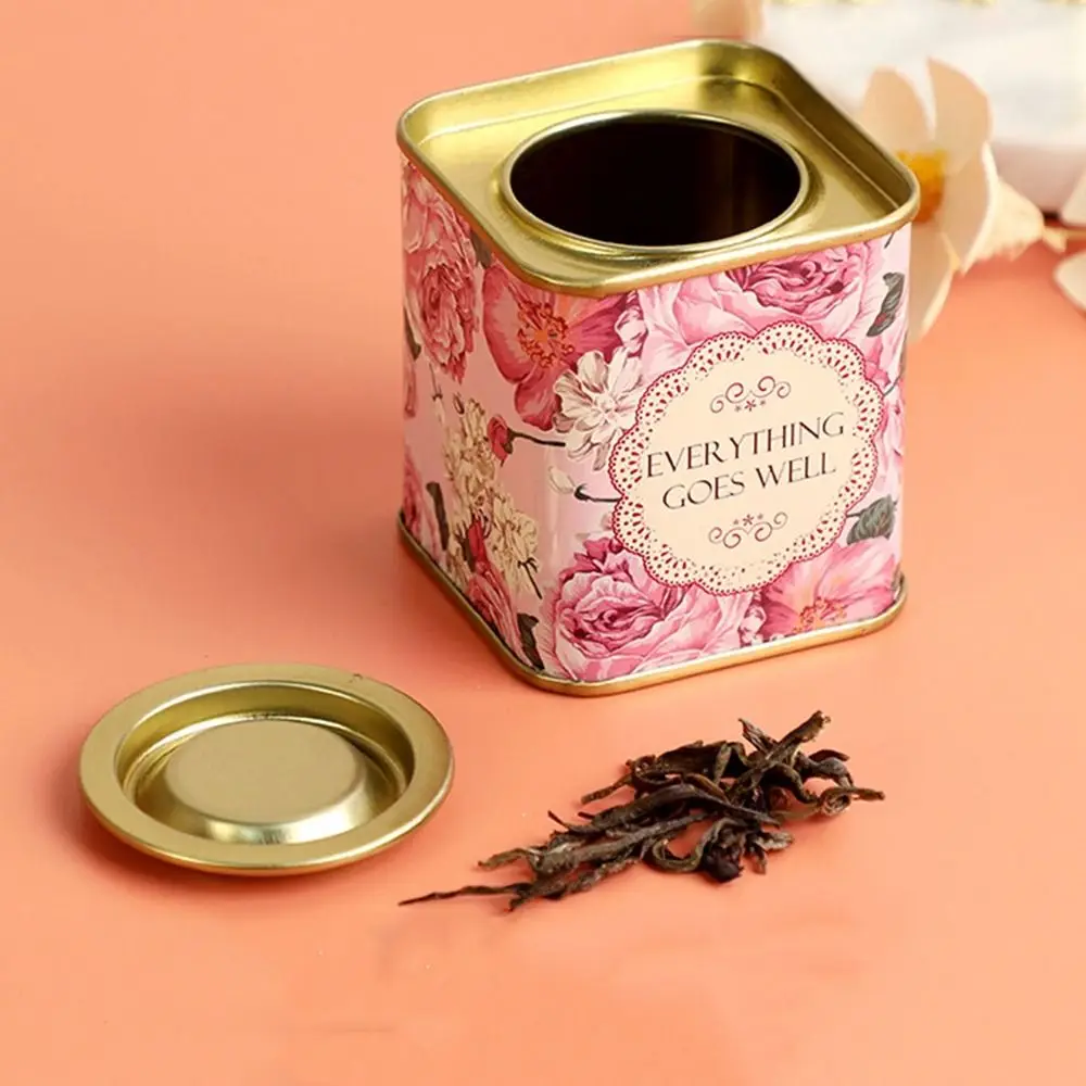 Sealed Square Metal Tea Can Portable Small Tea Tin Can Vintage Coffee Sugar Tinplate Box Kitchen Container Decorative Teaware