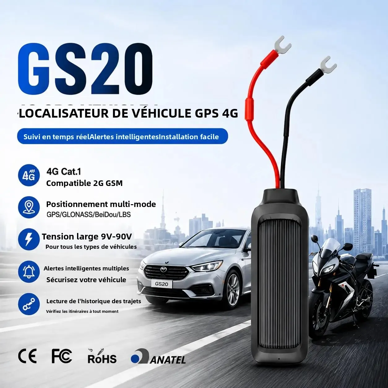 Dispositif de suivi de voiture 4G, suivi en temps réel, 9-90V pour voiture, camion, moto, lecture de trajet, alertes de géorepère, abonnement requis
