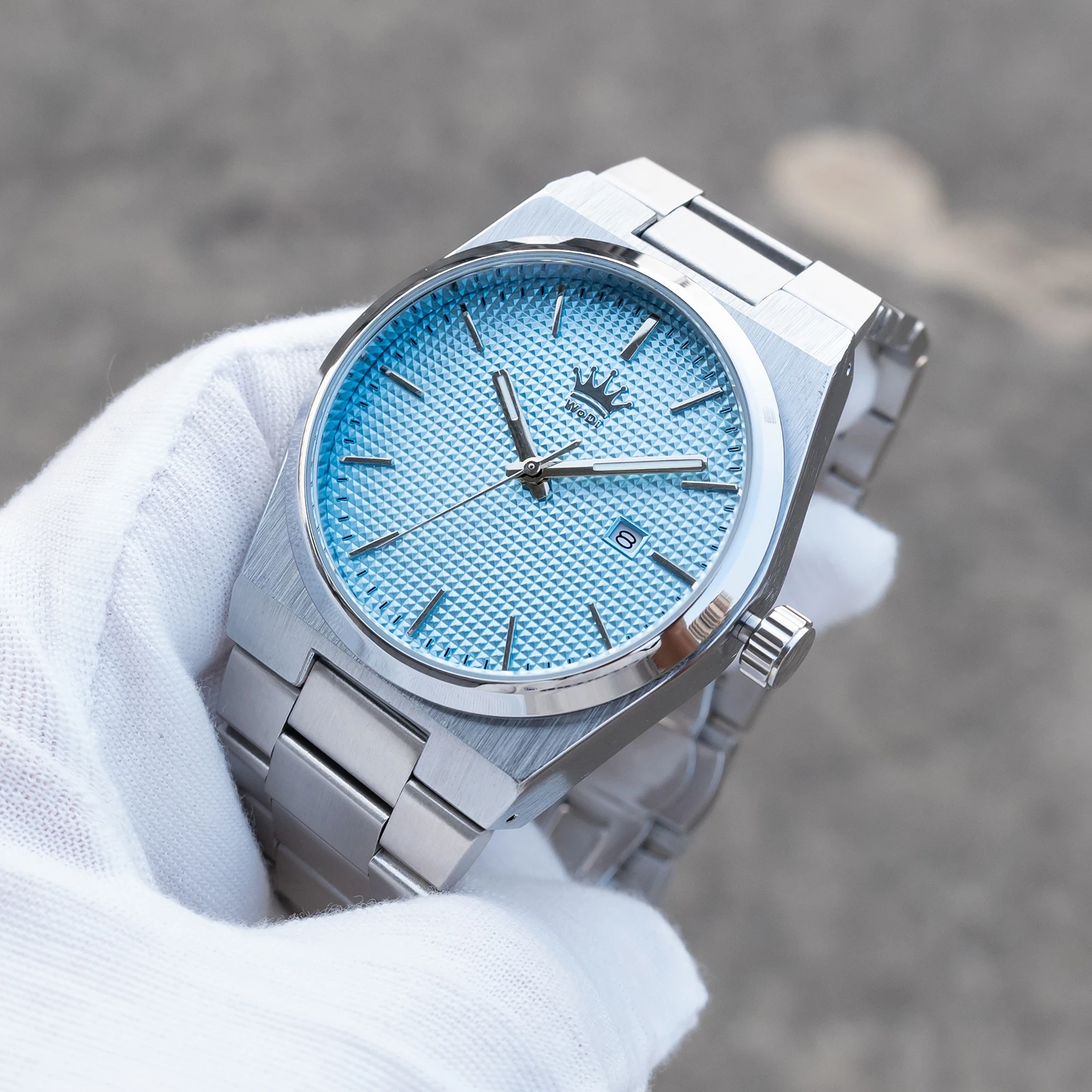 

Мужские кварцевые часы WoDI 42 мм - элегантный синий циферблат с браслетом из сплава, простые деловые наручные часы для мужчин