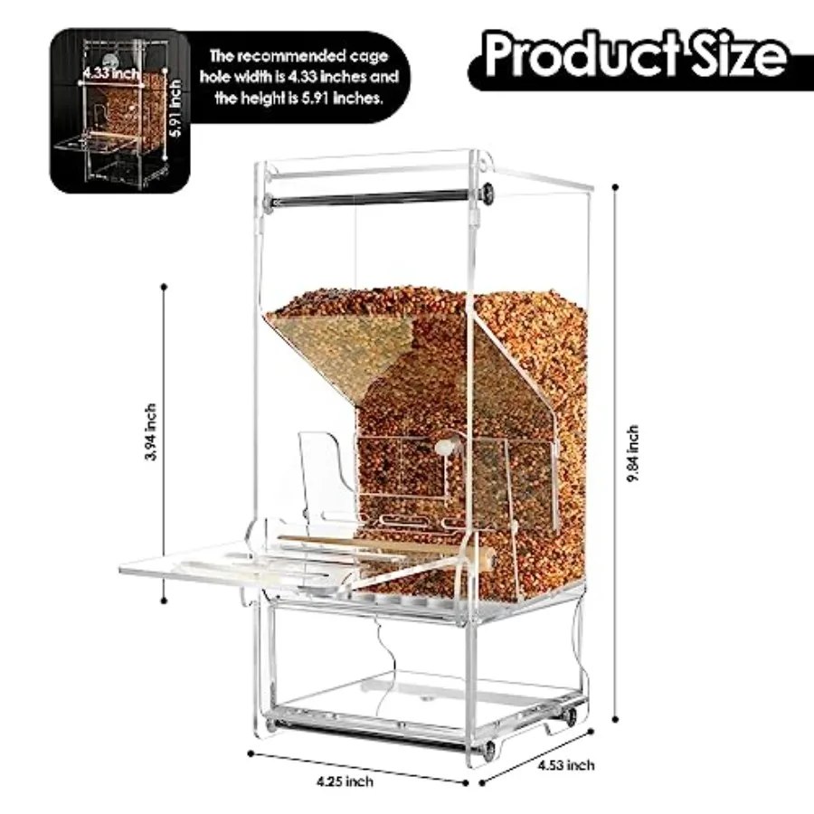 【Spot goods】No Mess Bird Feeder Automatic Thickened Bird Seed Food Container Transparent Acrylic Parrot Food Holder with Stand view 6