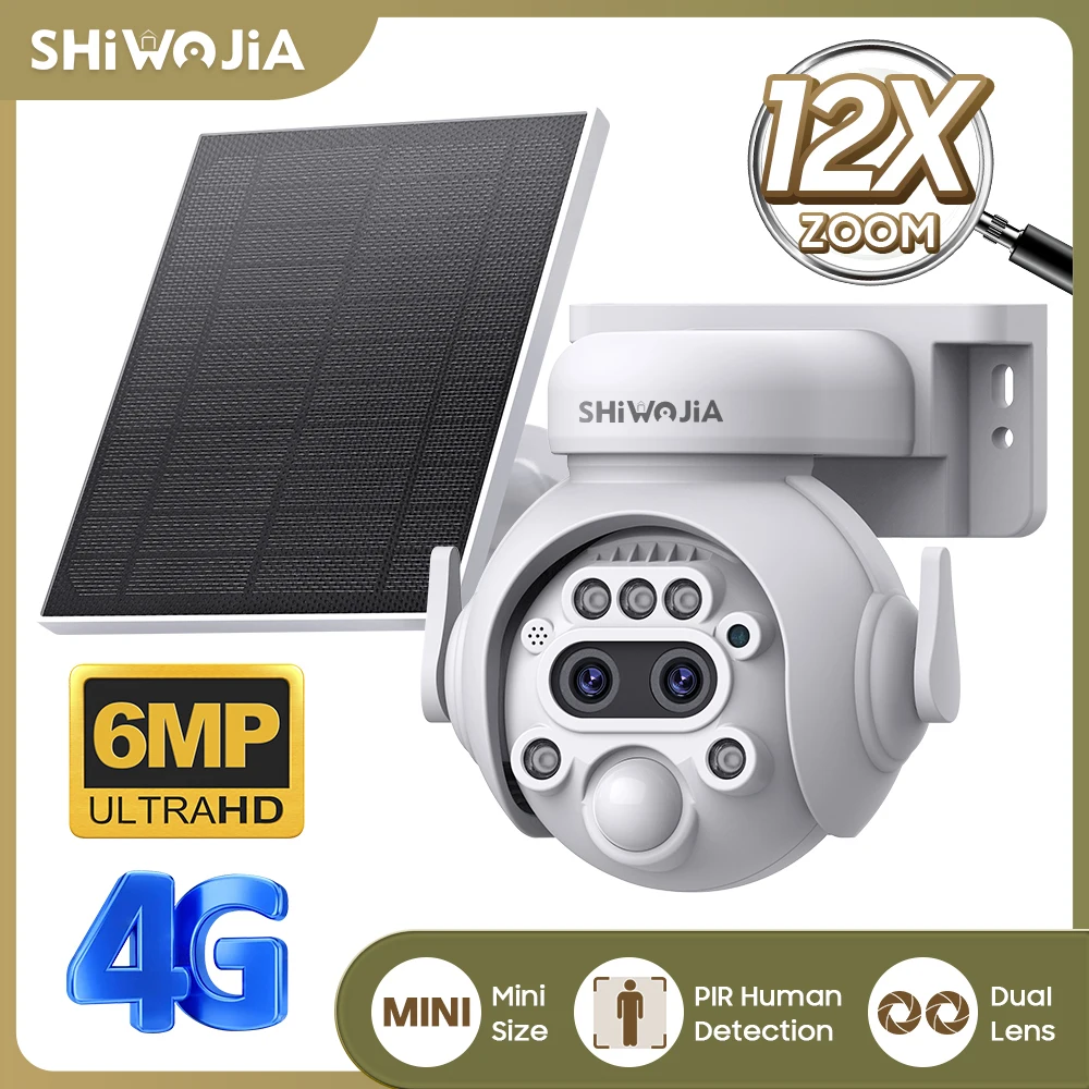 

SHIWOJIA 3K 6MP 4G Solar Security Cameras Wireless Outdoor 360° View Animal Monitoring Camouflage Color Battery PTZ Came