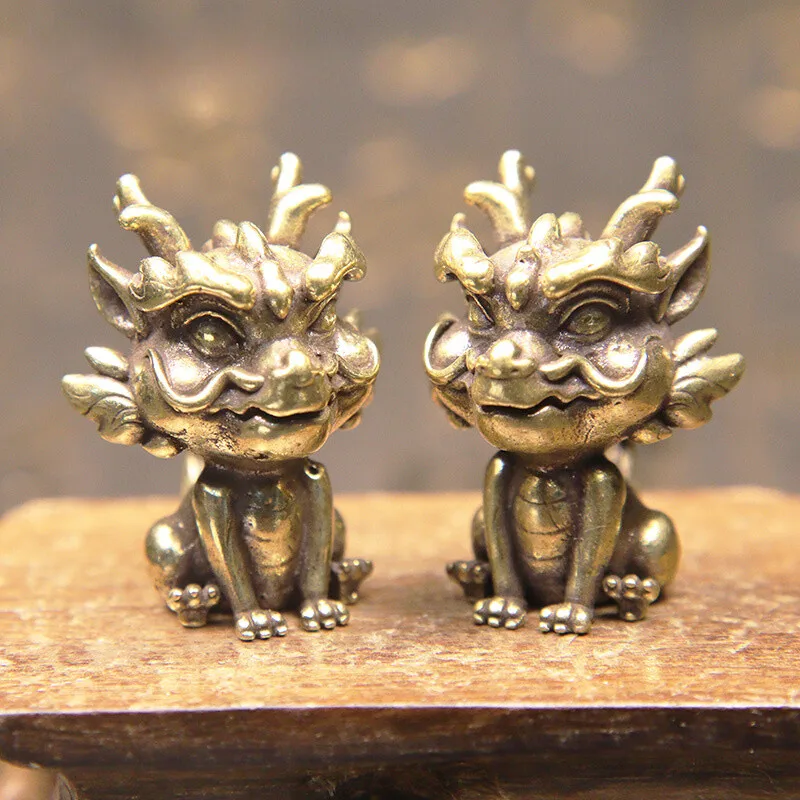 1pc Buddhism Vintage Brass Auspicious Beast Kirin Figurines Miniatures Ornament Statue