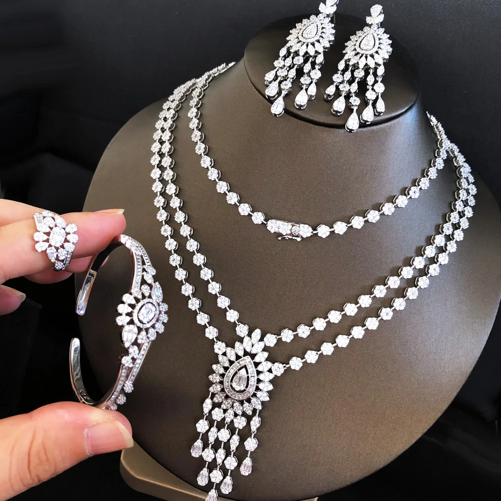 GODKI New Trendy Sweater Long Necklace Earring Jewelry Sets For Women Wedding Party Zircon CZ African Dubai Bridal Jewelry 2022