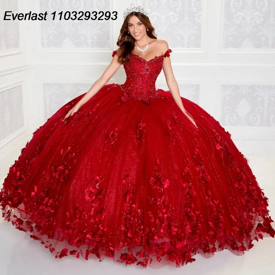 فستان EVLAST-Quinceanera برأس ، دانتيل زهور ثلاثي الأبعاد ، ثوب كرة أبيض ، مشد مكسيكي ، حلو 16 ، 15 ، De XV Años ، TQD191