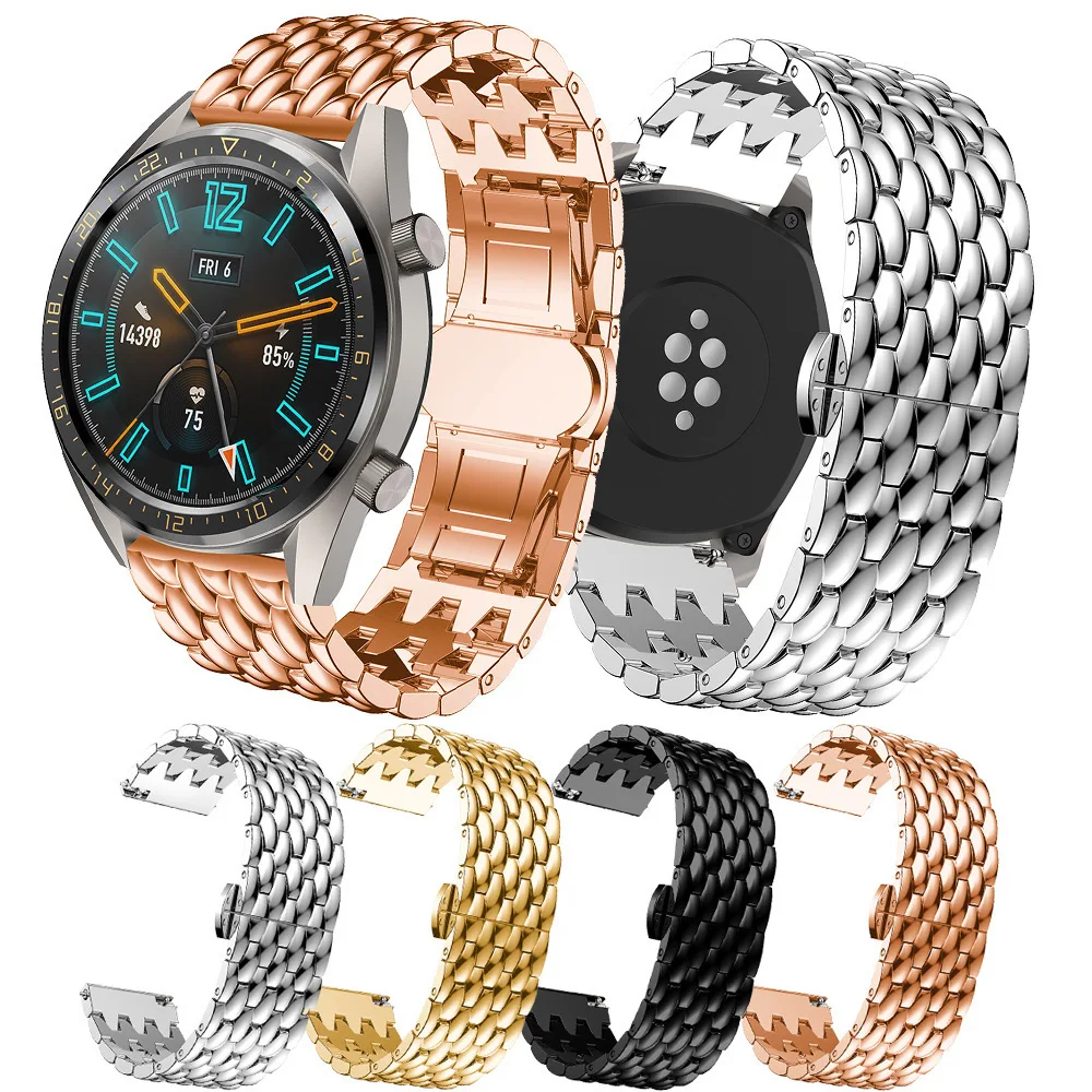 For Samsung GearS3/Galaxy Watch 46mm Stainless Steel Straps for Huawei Honor Watch Dragon Pattern Metal Strap