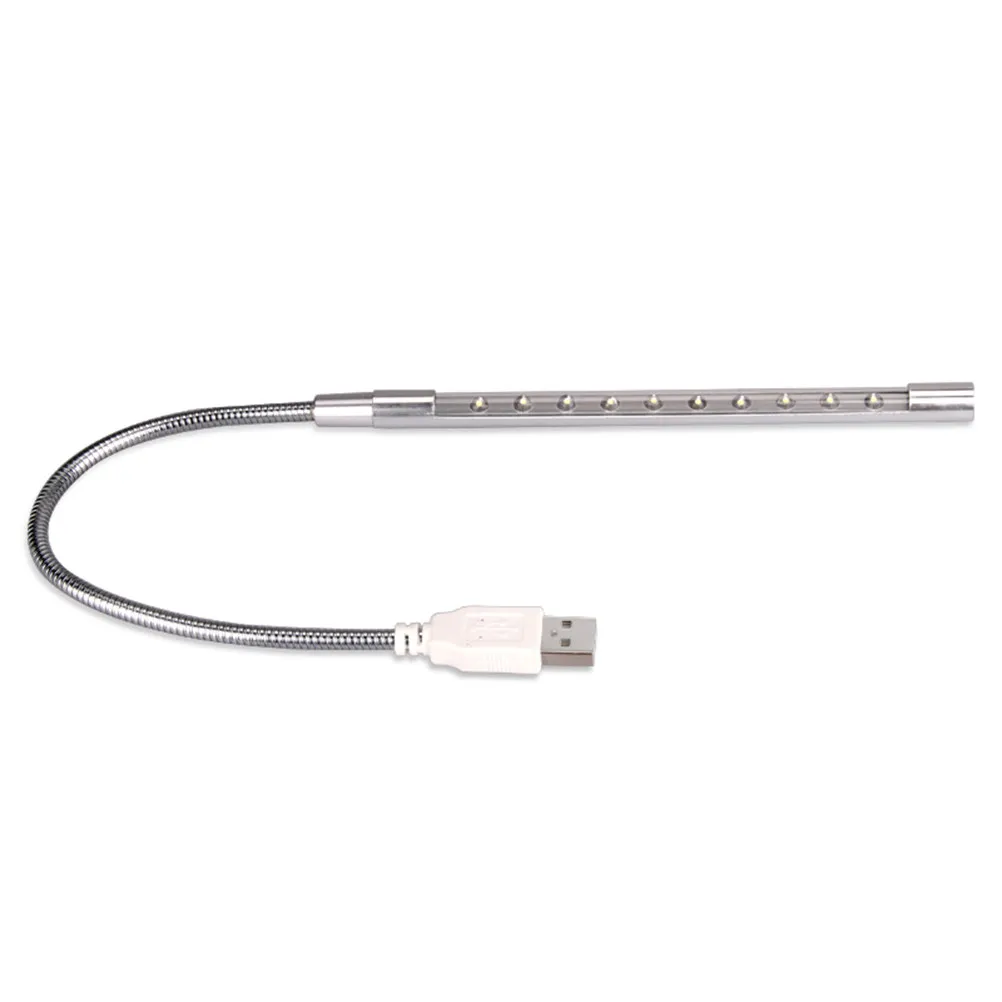 

10-светодиодная USB-лампа с гибкой металлической штангой, защищающая глаза, для чтения, для ПК, ноутбука, стола, улицы, с питанием от USB