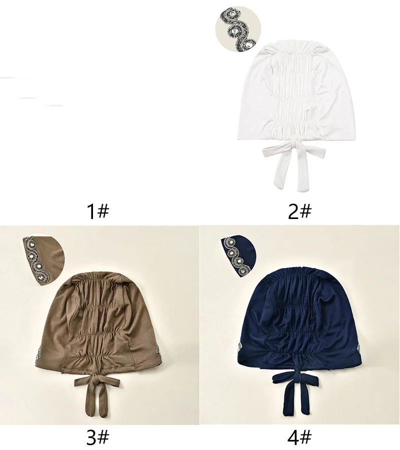 

Модная шапка-хиджаб со стразами, тюрбан, мусульманская однотонная повязка на голову, женская тюрбан, бандана, головной платок, капот Mujer