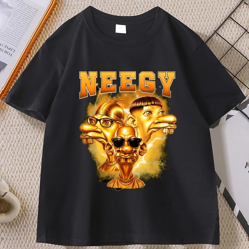 Neegy Golden Funny Meme T-shirts Brainrot Gen Alpha Gen Z Humor T Shirt Men Women Casual Round Neck Printed Tshirts Clothes