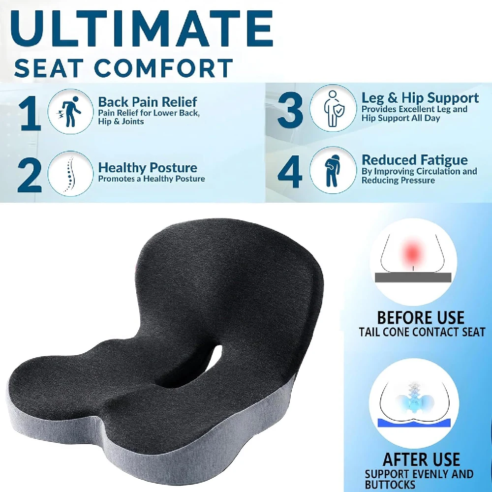 Orthopedic Memory Foam Seat Cushion L-Shaped Lumbar Back Support Breathable Ergonomic Non Slip for Office Chair Car Wheelchair