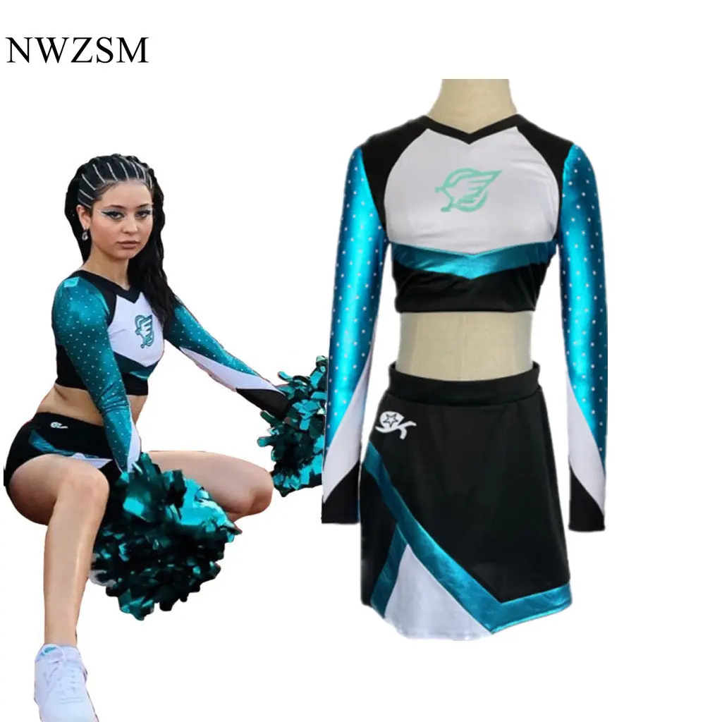 

Euphoria Cheerleader Uniform Maddy Outfit Long Sleeve Crop Top with Mini Skirt Set High School Womens Cheerleading Costume