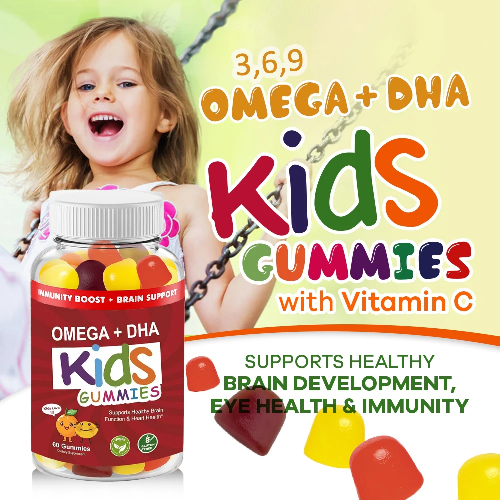 

Ежедневные детские желатины для детей от 4 лет, клейкий витамин с витаминами С и омегами 3, 6 9 и DHA — три фруктовых вкуса