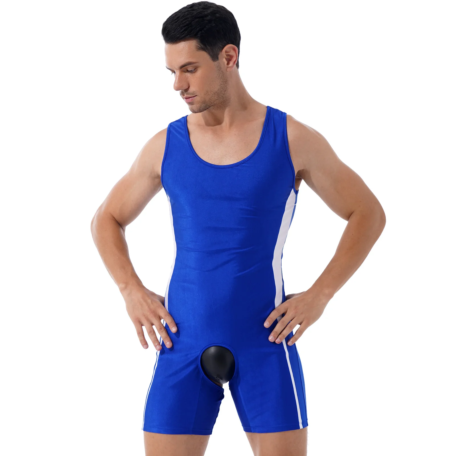 Mens Lingerie Male Body Shaper One-piece Open Butt Jumpsuit Open Crotchless Bodycon Bodysuit U Neck Sleeveless Nightwear