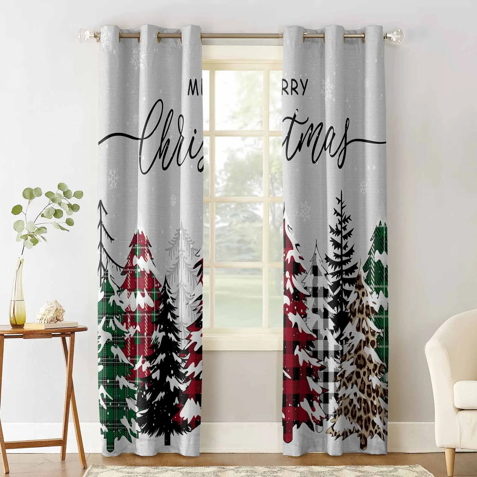 Christmas And Winter Trees Curtains For Living Room Kids Bedroom Window Curtain Hall Drape Long Cortinas