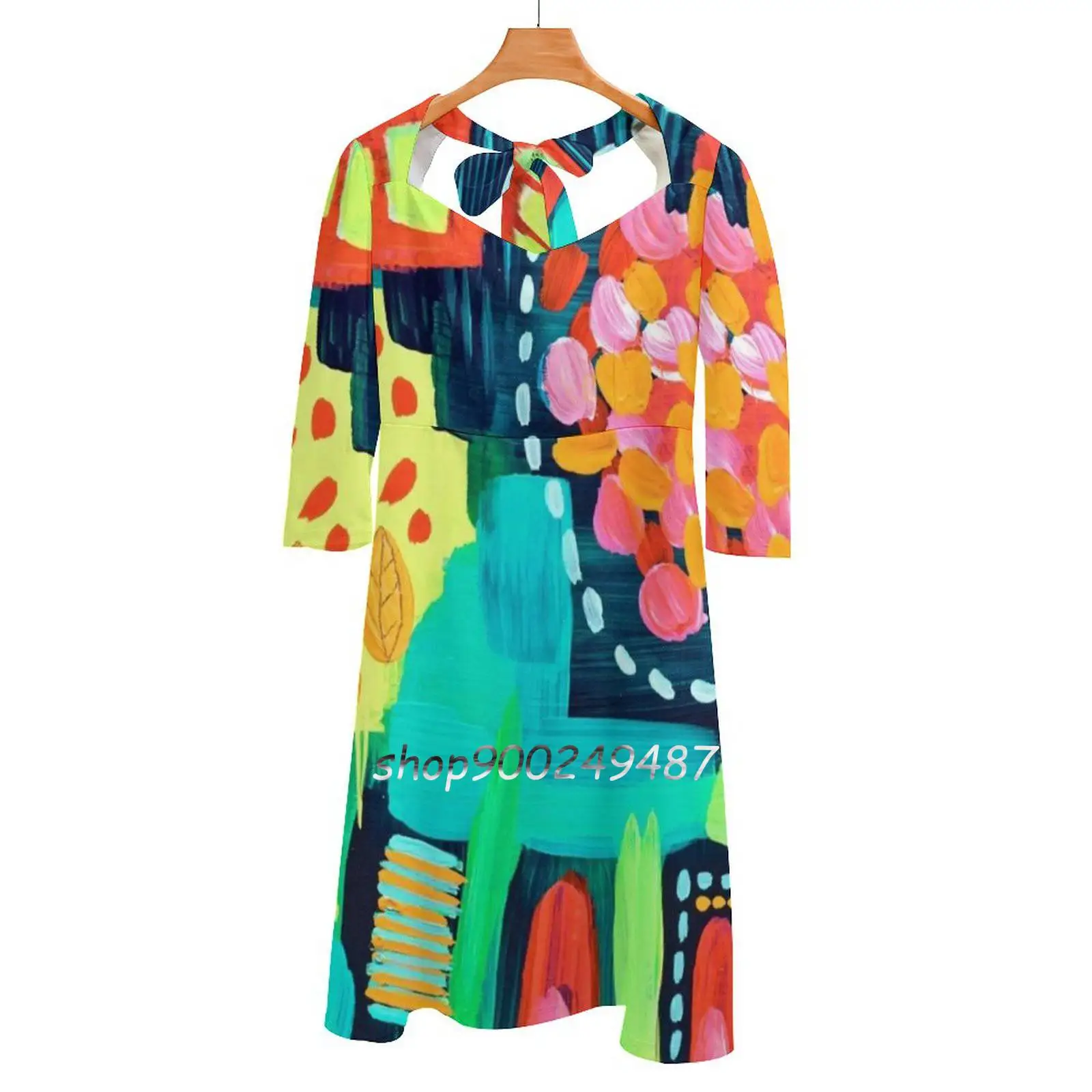 

Aerial Abstract Iii Square Neck Dress Cute Loose Print Dresses Elegant Beach Party Dress Abstract Art Acrylic Painting Colorful