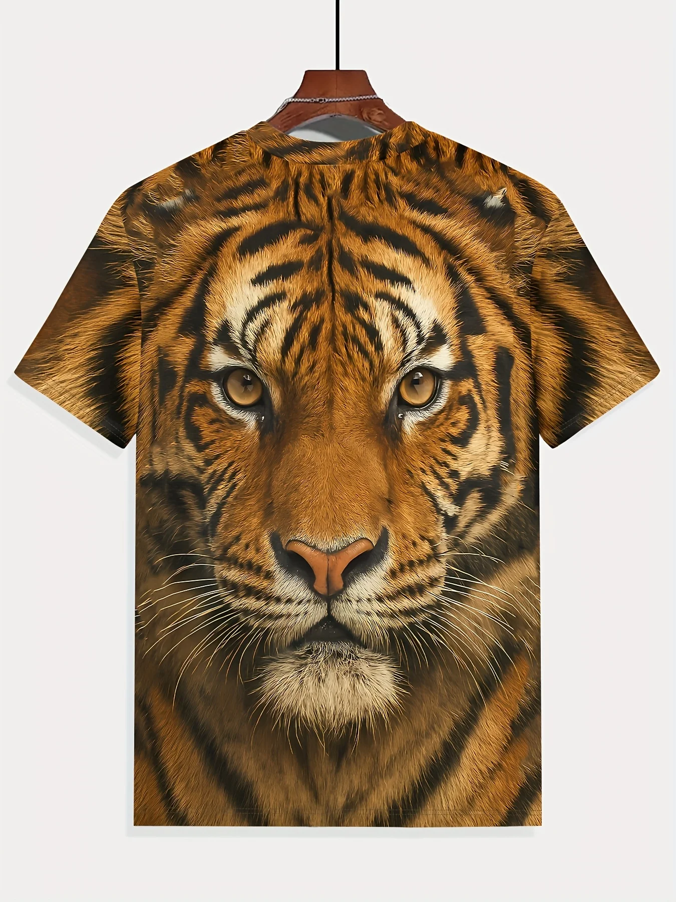 Herren 3D Realistisches Tiger-Gesicht Volldruck T-Shirt Braun Wildes Tier Rundhals Kurzarm-Shirt – Detail 3