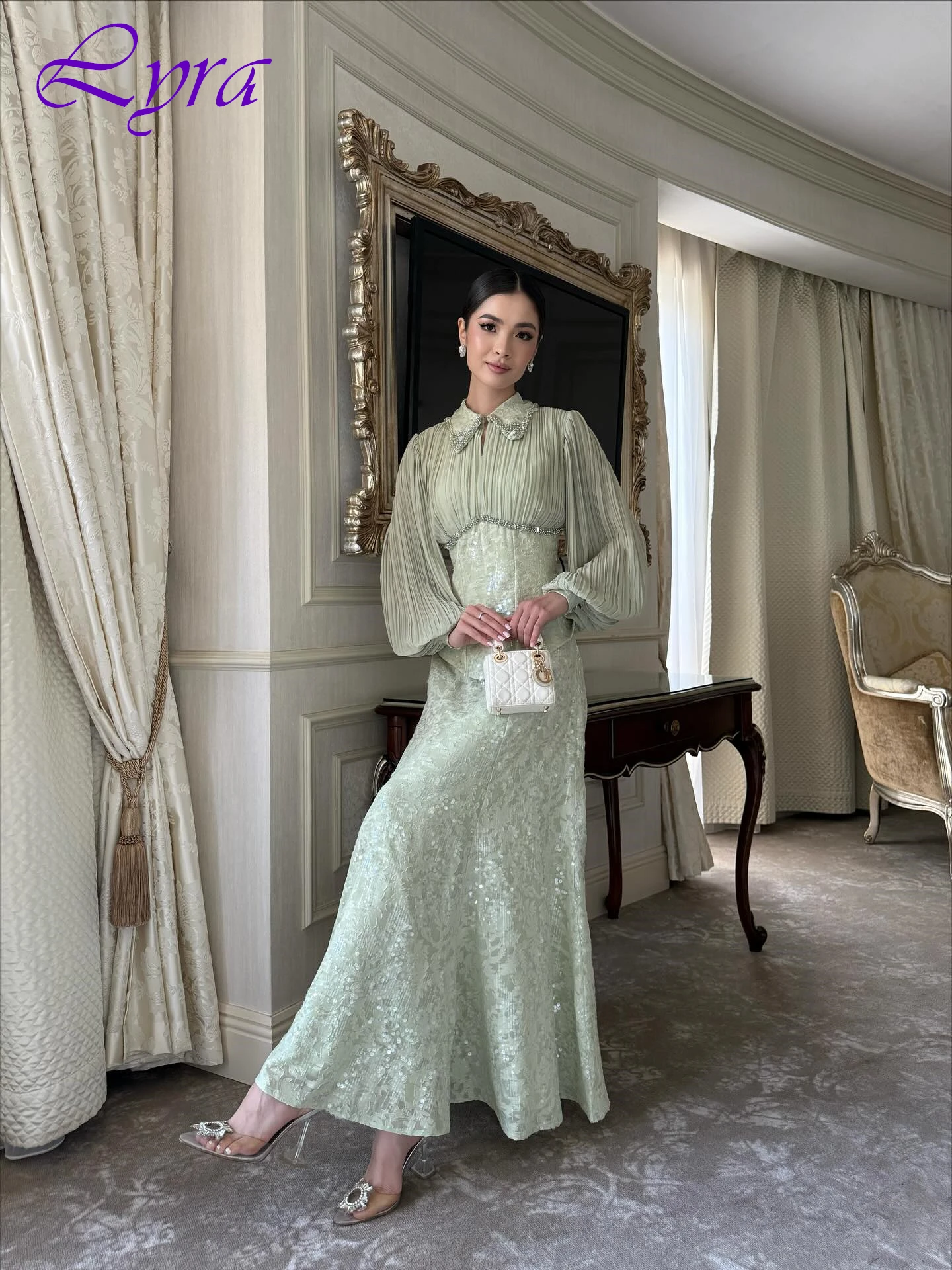

Customized A-Line V-Neck Long Sleeves Elegant Modern Evening Dress Delicate Bespoke Occasion Gowns High Quality Celebrity Gowns