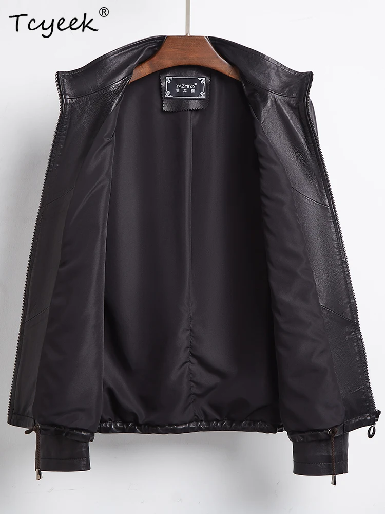 Tcyeek Echt Schaffell Frauen Leder Jacke Frühling Herbst Vintage Stehkragen Kurze Lange Hülse Schwarz Jacken Chaqueta Cuero