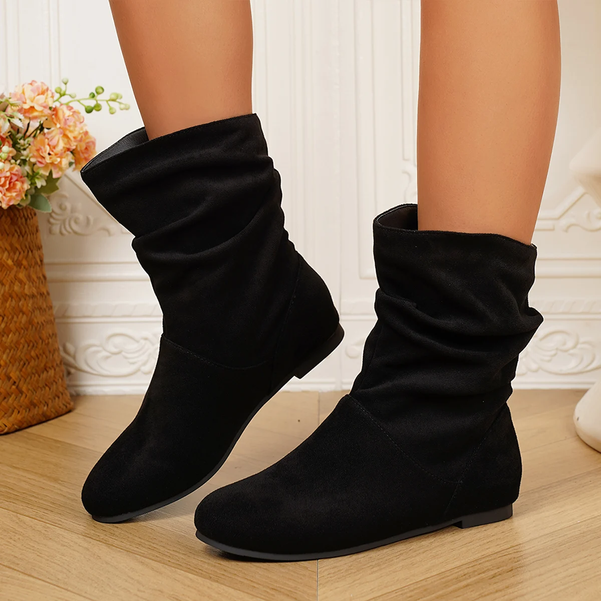 

Women Wedges Boots 2025New Winter Fashion Casual Shoes for Women Elegant High Heels Round Toe Platform Solid Color Boots Women