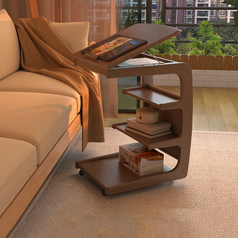 Side Cabinet Bedside Shelf Simple Household Coffee Small Table Solid Wood Sofa Side Several Movable Living Room With Wheel